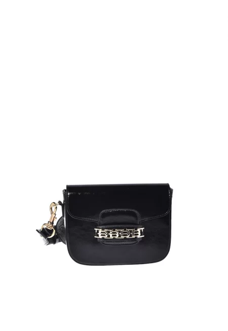 Кожена чанта през рамо с монограм - Черен
