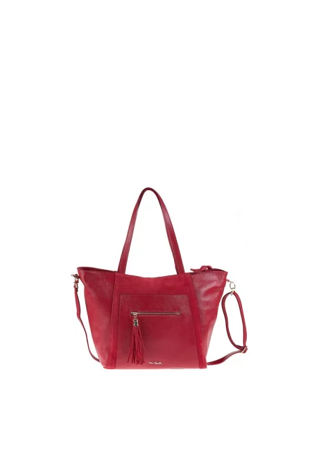 Кожена чанта за рамо с пискюли