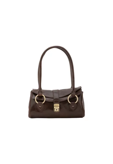 Кожена ръчна чанта с 2 отделения - Тъмнокафяв