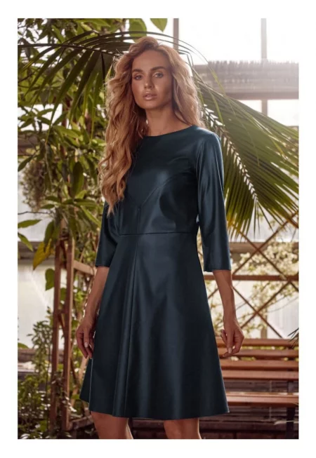 Кожена рокля - зелена