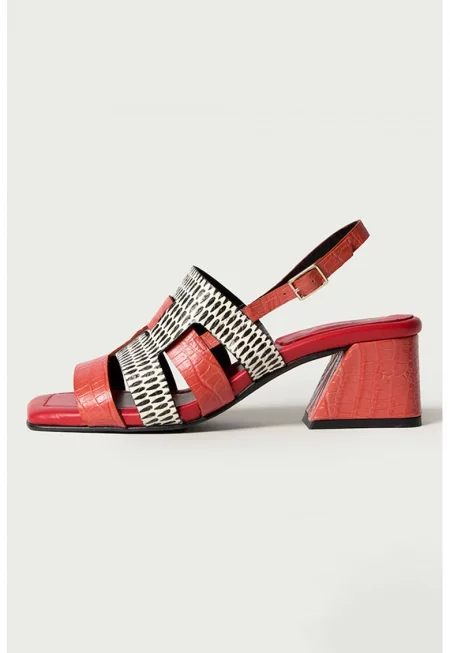 Кожени сандали Thalia с масивен ток - Червен/Бял/Черен