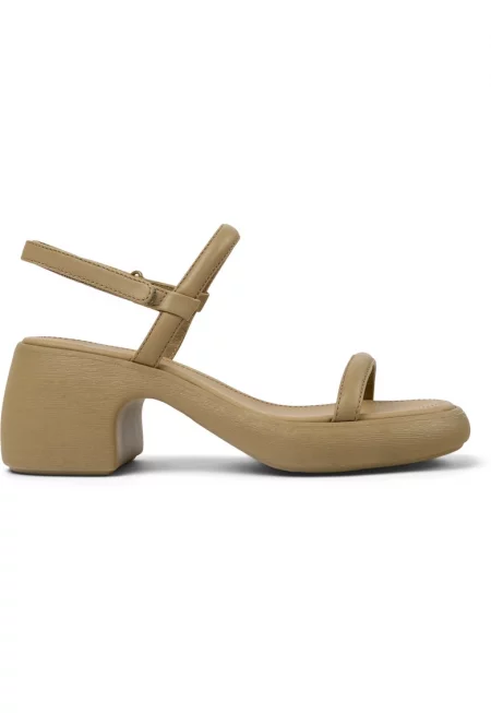 Кожени сандали Thelma 27201 с масивен ток - Кафяв