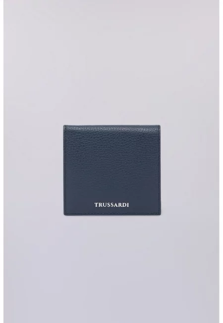 Кожено портмоне с прегъване - Тъмносин