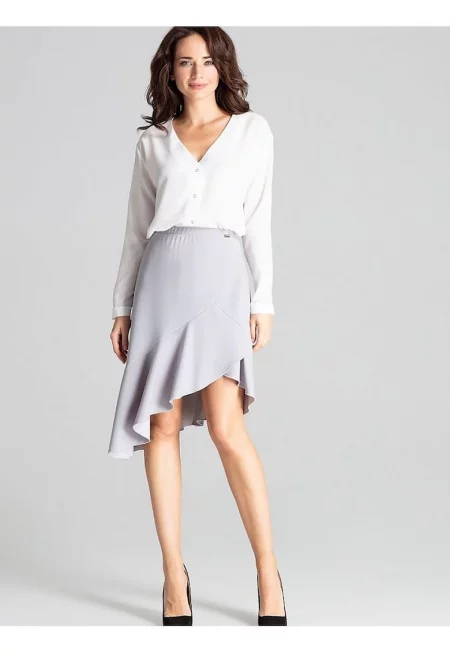 Ленитиф асиметрична миди пола - сива - еластична - изработена от полиестер