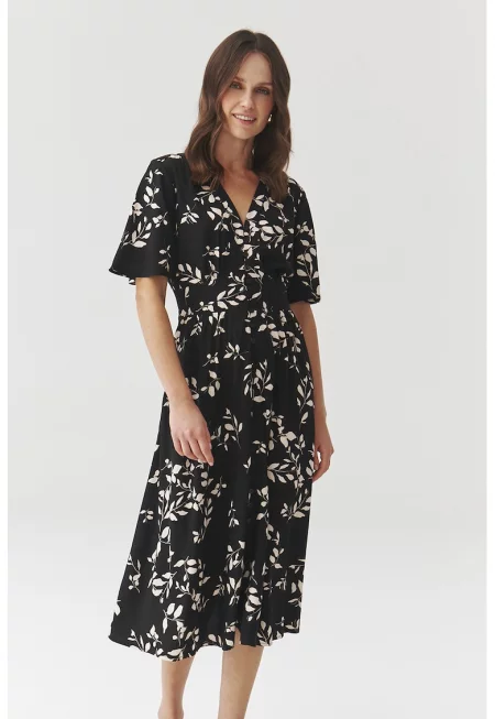 Миди рокля Naela с шпиц - Черен/Бял