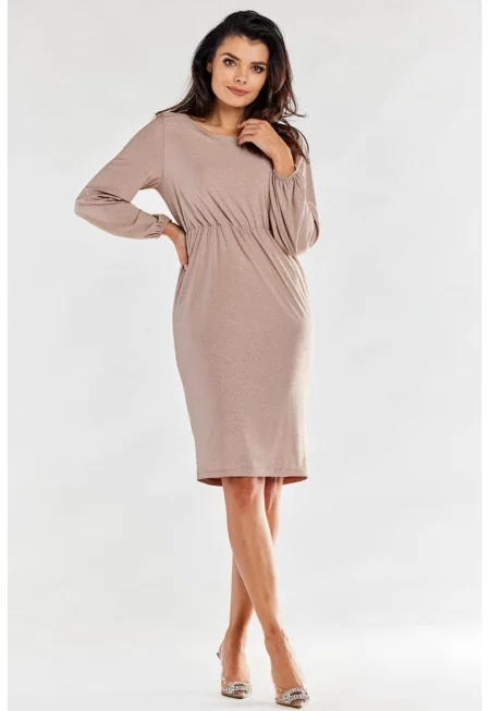 Миди рокля с дълъг ръкав - вталена - полиестер A551