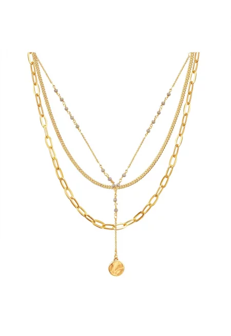 Многоредово колие с 14К златно покритие - Златист