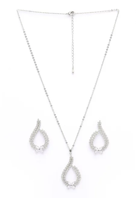 Обеци и колие Ethereal - Сребрист/Прозрачен