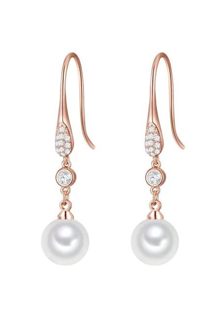 Обеци с покритие от 14K злато с перли - Розово златисто