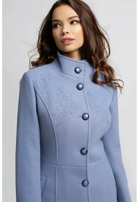 Палто с вълна и висока яка - Лавандула