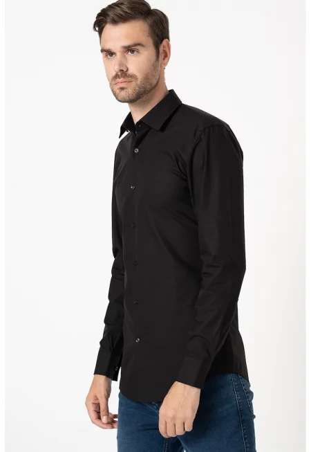 Памучна слим риза Kenno - Черен