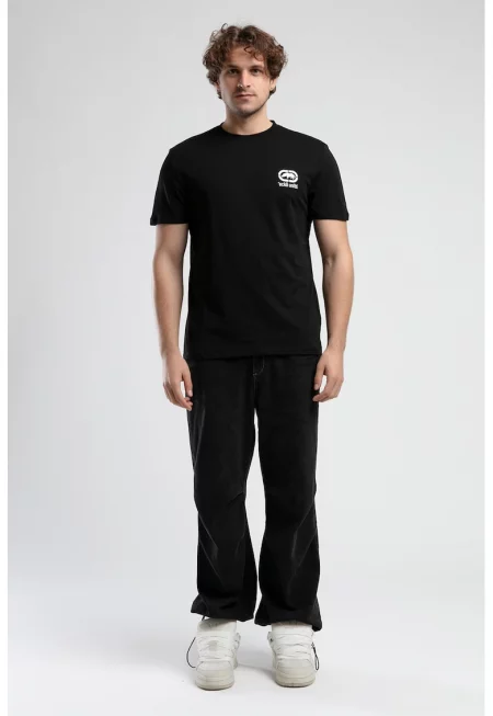 Памучна тениска с лого - Черен/Мръснобял