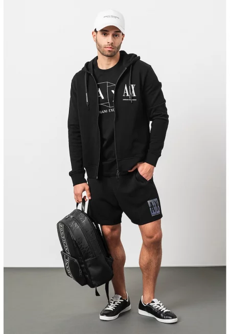 Памучно худи с бродирано лого - Черен