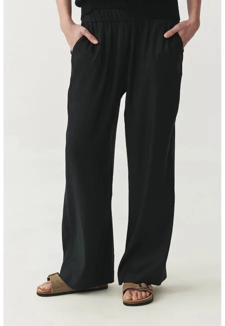 Панталон с лен Nerja със странични джобове - Черен