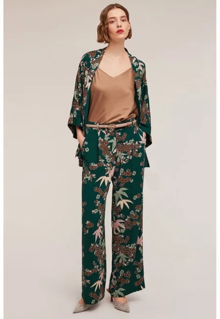 Панталон с висока талия и широк крачол - Папратово зелено