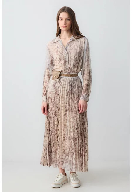 Плисирана пола с шагрен - Светлокафяв/Крем