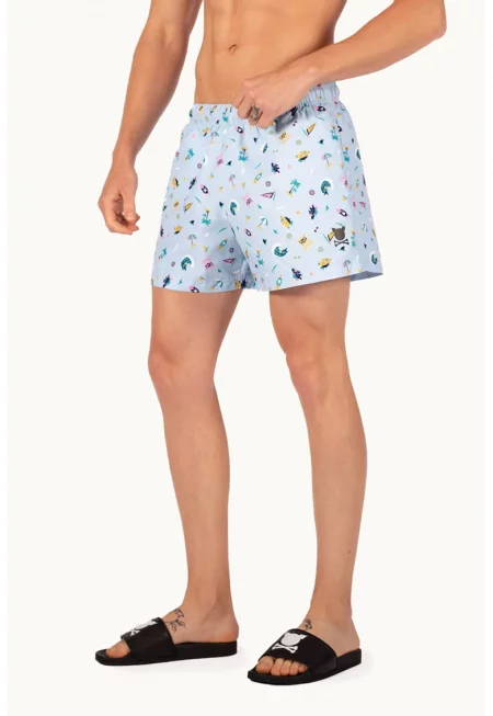 Плувни шорти с връзка - Черен/Оранжев/Небесносин