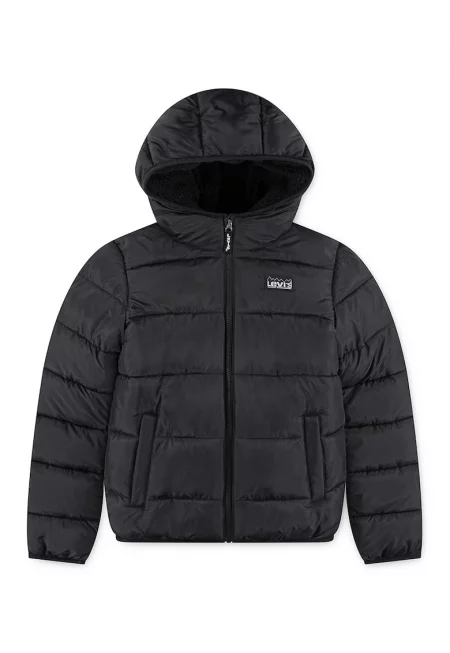 Подплатено зимно яке с качулка - Черен