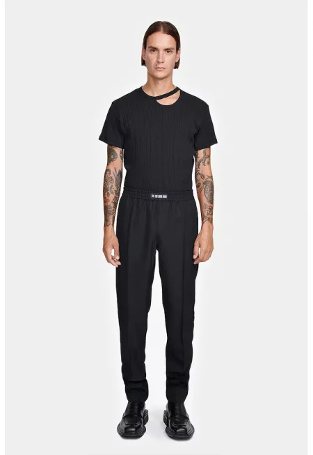 -Прав панталон с ластична талия и лого принт на ластика