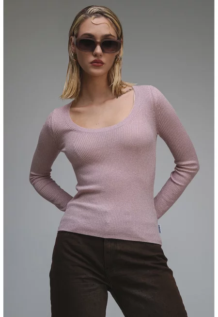 Пуловер Sunessya с овално деколте - Светлорозов