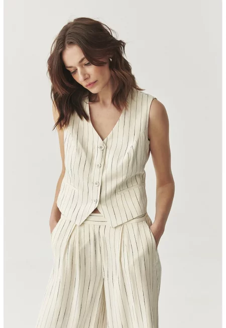 Раиран елек с лен - Черен/Крем