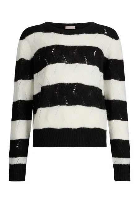 Раиран вълнен пуловер - Бял/Черен/Сив