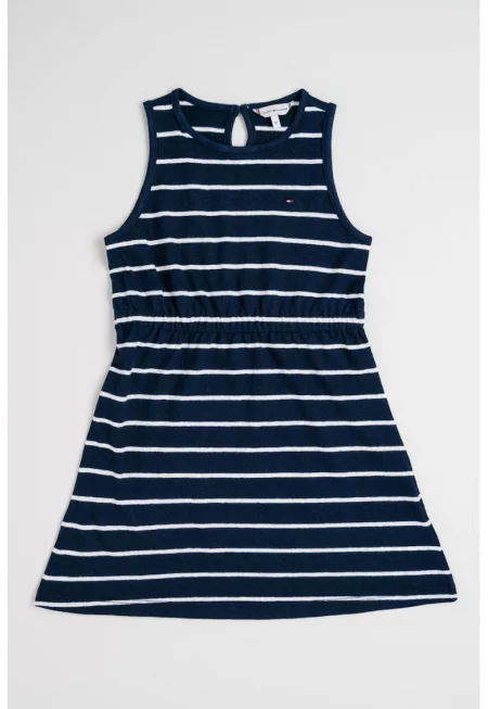 Раирана рокля без ръкави - Мръснобял/Тъмносин