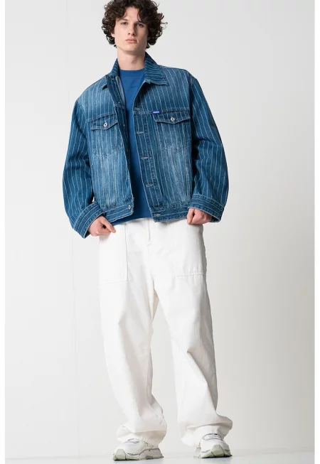 Раирано яке от деним с лого - Син