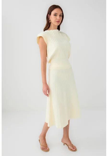 Разкроена миди пола - Бледожълт