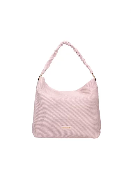Релефна чанта Хобо от еко кожа - Бледо розово