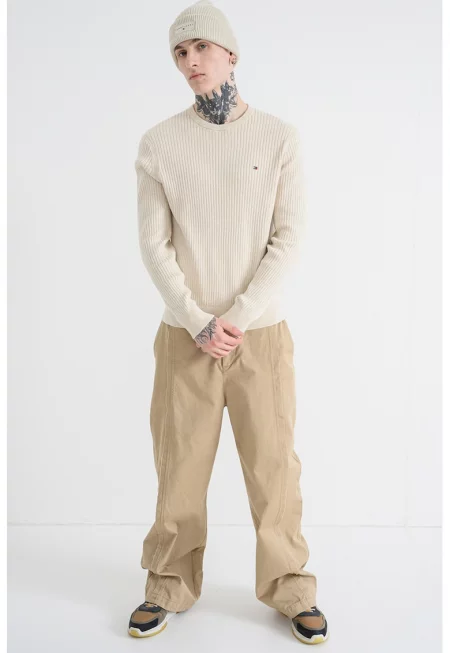 Рипсен пуловер - Светло бежово