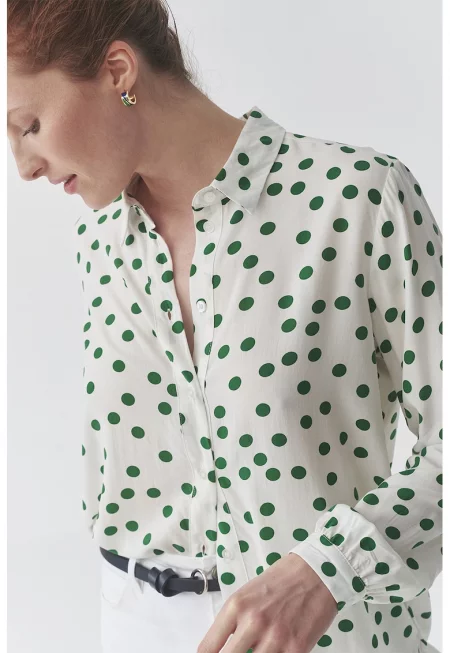 Риза на точки - Бял/Зелен