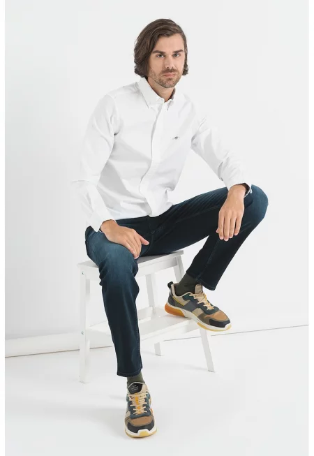 Риза с памук и лого - Бял