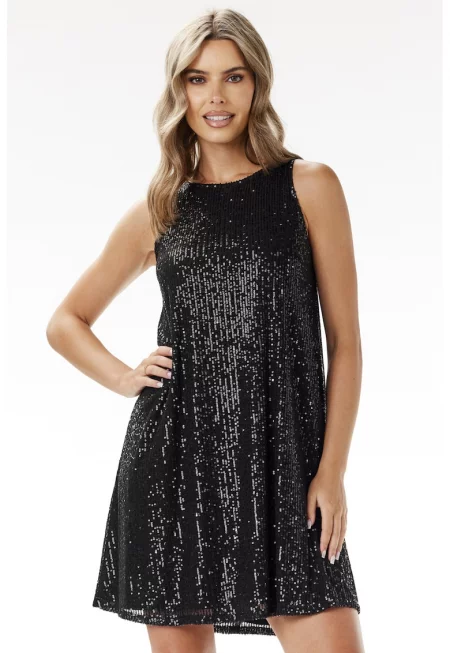 Рокля -  A691 - пайети - черен - полиестер