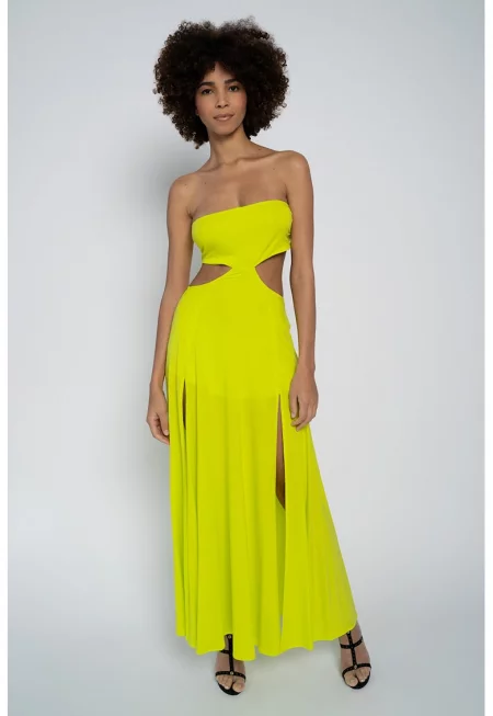 Рокля Gloria с отвор на талията - Синапено жълто