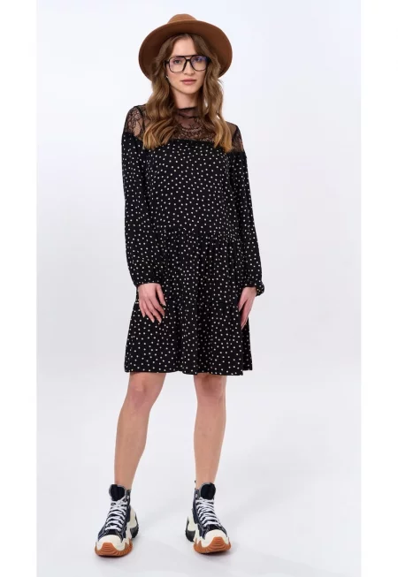 Рокля на точки с дантелени вложки Shay