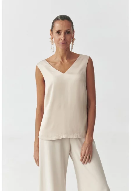 Шпиц блуза с изчистен десен - Тъмнобежово