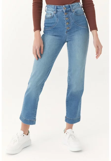 Скъсени дънки с копчета - Син