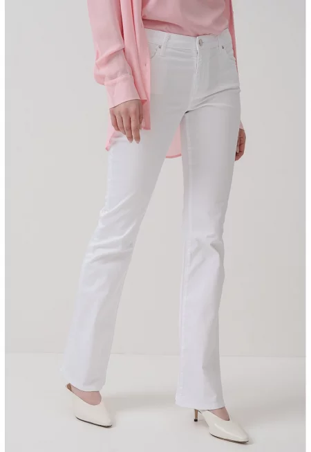 Слим дънки със средна талия - Бял