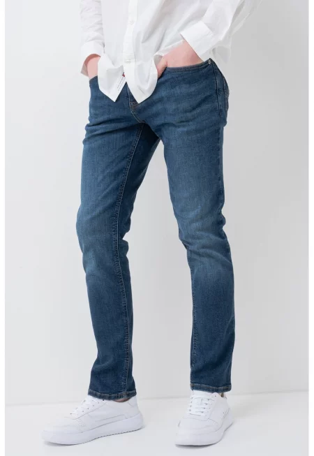 Слим дънки със захабен ефект - Тъмносин