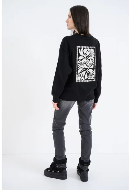 Суитшърт Burley с контрастен принт - Черен