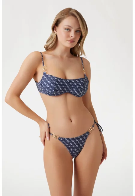 Сутиен с лого - Тъмносин/Мръснобял