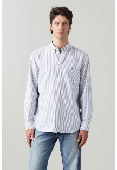 Свободна памучна риза Authentic - Бял/Лавандула