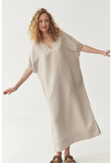 Свободна рокля Faro с лен - Светло кафяво