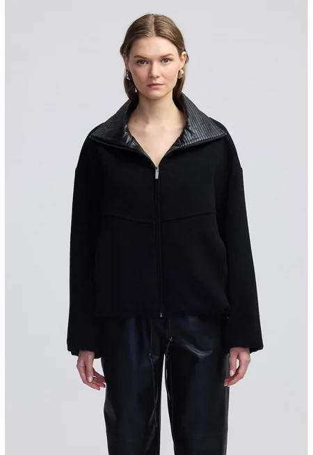 Свободно яке с вълна - Черен