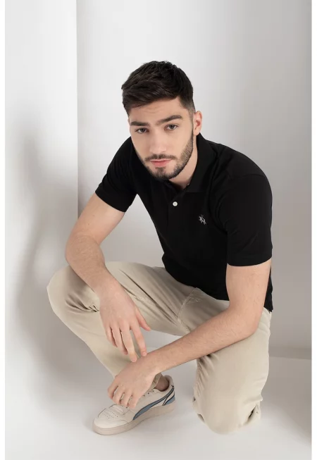 Тениска от памучно пике с яка - Черен