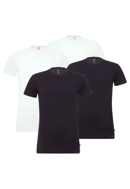 Тениска с овално деколте - 4 броя - Бял/Черен