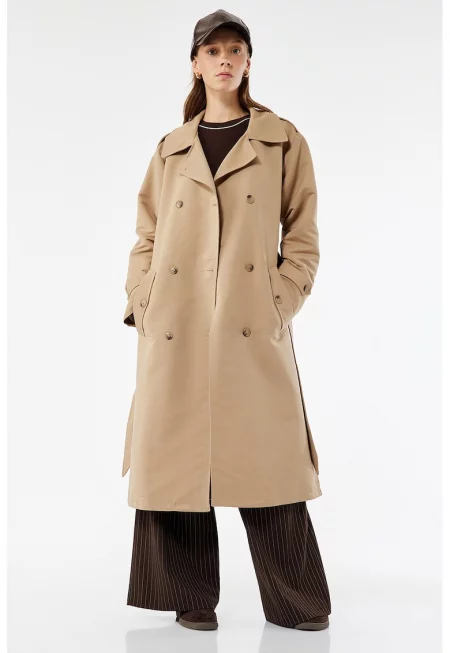 Тренч с двуредно закопчаване - Карамел