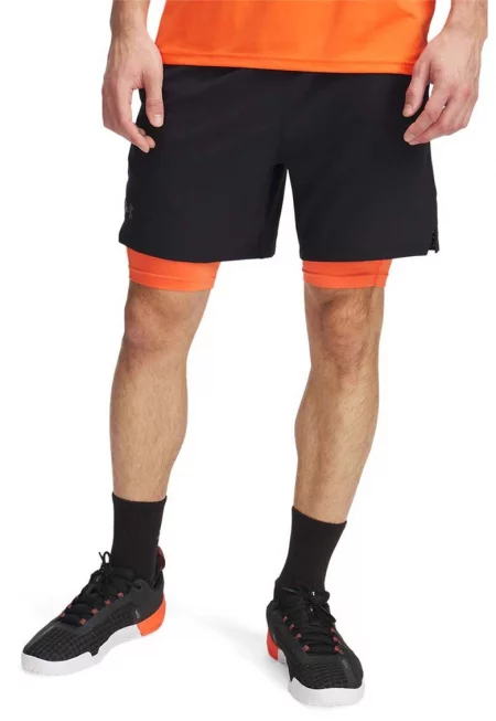 Тренировъчни шорти Vanish с дизайн 2 в 1 - Черен/Мандарина