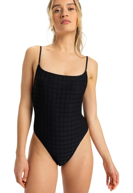 Цял бански с регулиращи се презрамки - Черен